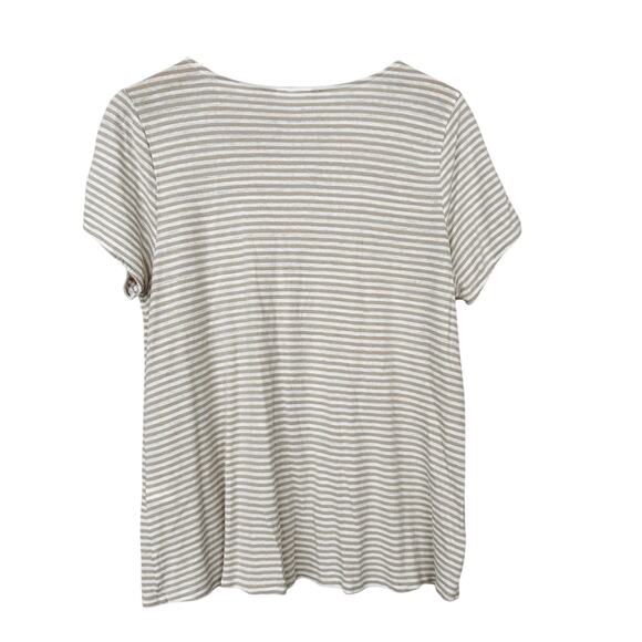 J. Jill Tan White Striped Linen Blend Cold Shoulder T Shirt Sz L - Picture 4 of 4